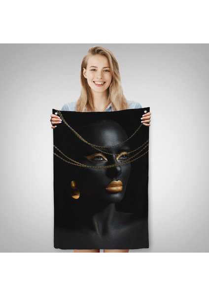 Altın Detaylı Kadın Duvar ÖRTÜSÜ-7879