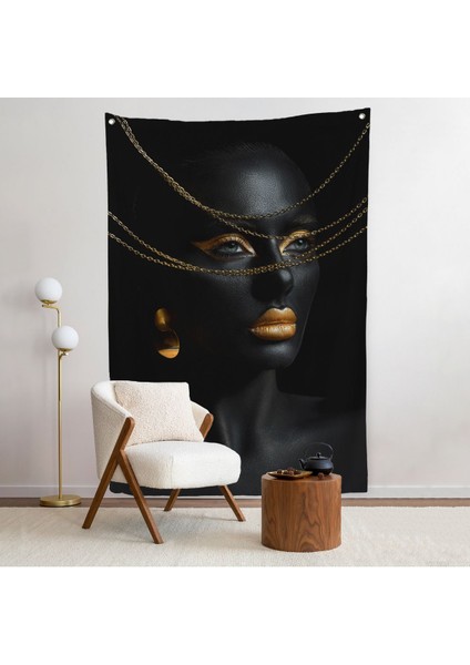 Altın Detaylı Kadın Duvar ÖRTÜSÜ-7879