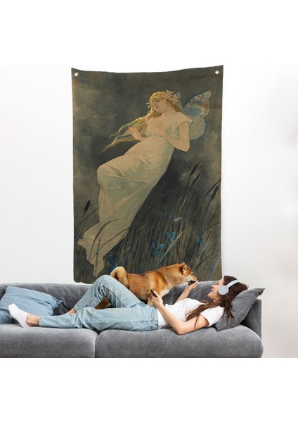 Alphonse Mucha'nın Iris Çiçekleriyle Elf Duvar ÖRTÜSÜ-7288