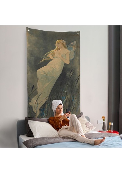 Alphonse Mucha'nın Iris Çiçekleriyle Elf Duvar ÖRTÜSÜ-7288 fiyatları