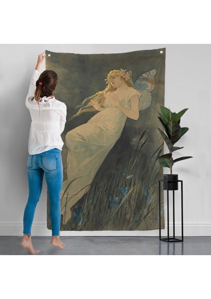 Alphonse Mucha'nın Iris Çiçekleriyle Elf Duvar ÖRTÜSÜ-7288 modelleri