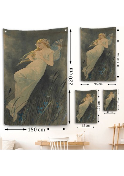 Alphonse Mucha'nın Iris Çiçekleriyle Elf Duvar ÖRTÜSÜ-7288 fırsatları