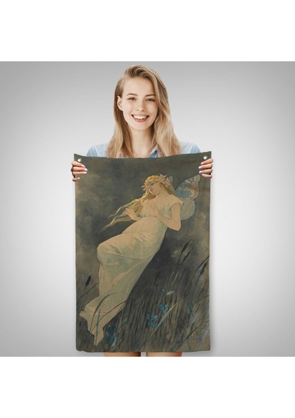 Alphonse Mucha'nın Iris Çiçekleriyle Elf Duvar ÖRTÜSÜ-7288