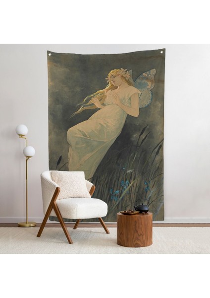 Alphonse Mucha'nın Iris Çiçekleriyle Elf Duvar ÖRTÜSÜ-7288