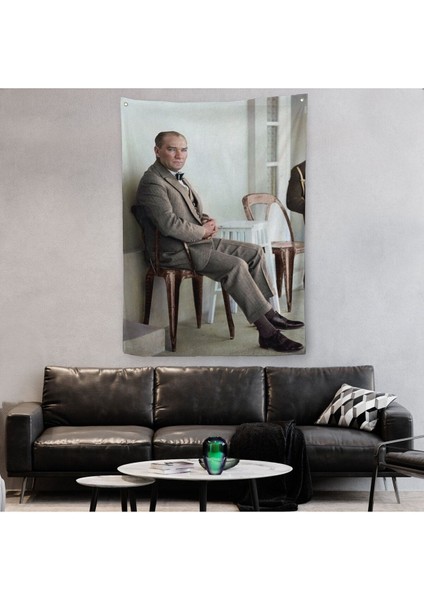 Mustafa Kemal Atatürk'ün Sandalyede Oturan Duvar Örtüsü - Halısı -6034