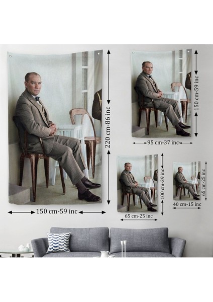 Mustafa Kemal Atatürk'ün Sandalyede Oturan Duvar Örtüsü - Halısı -6034 modelleri