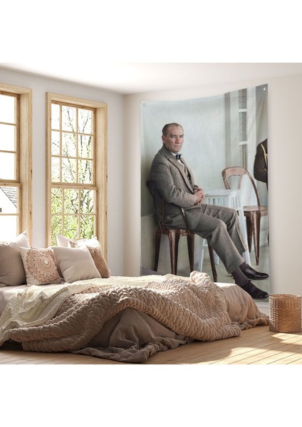 Mustafa Kemal Atatürk'ün Sandalyede Oturan Duvar Örtüsü - Halısı -6034