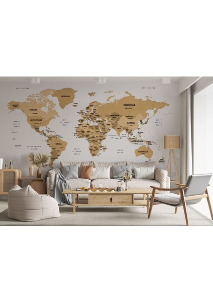 Dünya Haritası Dekoratif Duvar Kağıdı Ülke ve Başkentli -1549