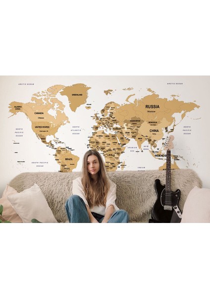 Dünya Haritası Dekoratif Duvar Kağıdı Ülke ve Başkentli -1549 fırsatları