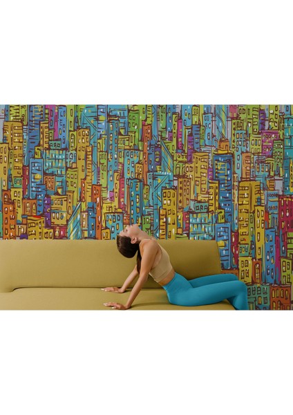 Db Renkli Soyut Şehir Manzarası Duvar Kağıdı Şehir Gökdelenleri POSTERI-5506