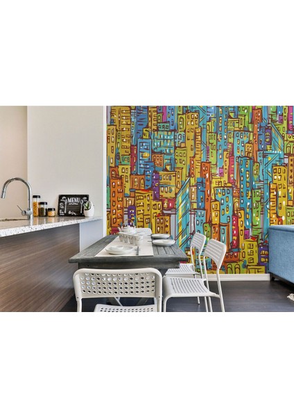 Db Renkli Soyut Şehir Manzarası Duvar Kağıdı Şehir Gökdelenleri POSTERI-5506 fiyatları