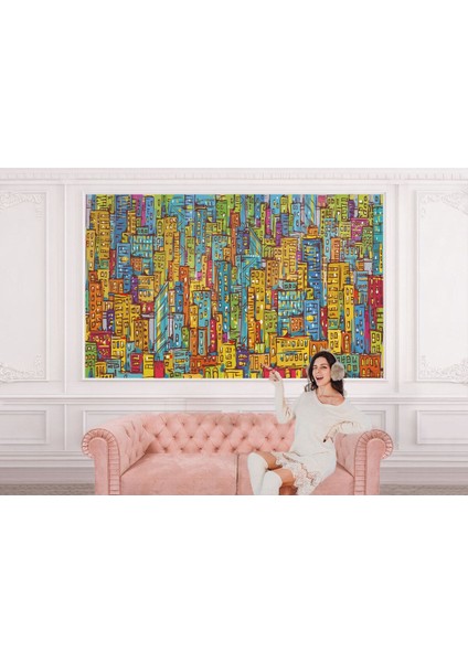 Db Renkli Soyut Şehir Manzarası Duvar Kağıdı Şehir Gökdelenleri POSTERI-5506 fırsatları