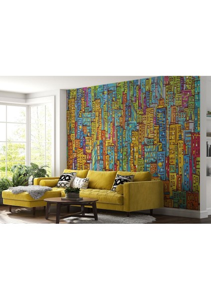 Db Renkli Soyut Şehir Manzarası Duvar Kağıdı Şehir Gökdelenleri POSTERI-5506 indirimleri