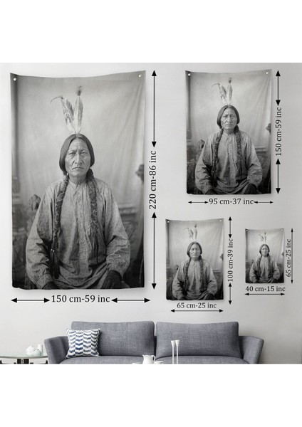 Oturan Boğa Duvar Örtüsü Halısı Amerikaya Karşı Savaşan Son Kızılderili Kabile Şefi 6416 modelleri