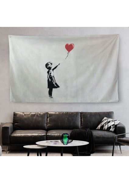 Banksy Kırmızı Balonu Uçup Giden Kız Kanvas Duvar ÖRTÜSÜ-HALISI-5059