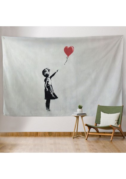 Banksy Kırmızı Balonu Uçup Giden Kız Kanvas Duvar ÖRTÜSÜ-HALISI-5059