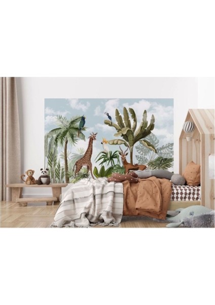 Yb Tropikal Orman Bitkileri ve Hayvanlar Çocuk Odası Duvar KAĞIDI-5625