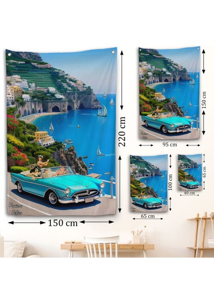 Sahildeki Mavi Klasik Araba Duvar ÖRTÜSÜ-7776 fırsatları