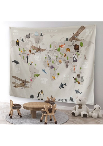 Eğitici Dünya Haritası Dünya Atlası Çocuk ve Bebek Odası Duvar Örtüsü-Halısı 3797 modelleri