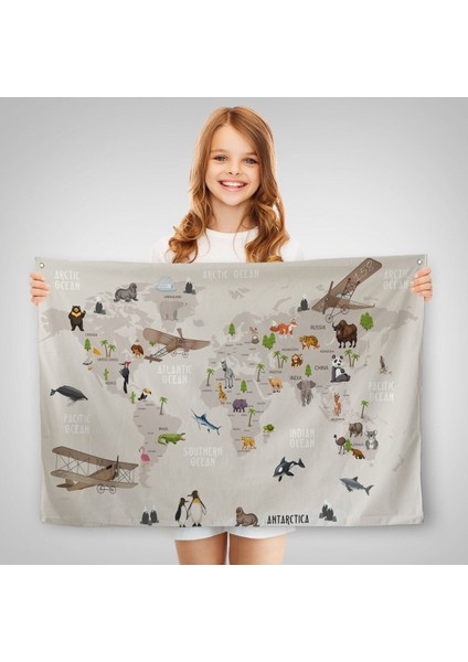 Eğitici Dünya Haritası Dünya Atlası Çocuk ve Bebek Odası Duvar Örtüsü-Halısı 3797 fırsatları