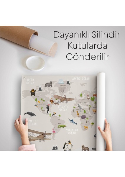 Eğitici Dünya Haritası Dünya Atlası Çocuk ve Bebek Odası Duvar Örtüsü-Halısı 3797