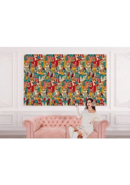 Db Sevimli Renkli Baykuşlar Desenli Duvar KAĞIDI-5710