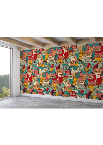 Db Sevimli Renkli Baykuşlar Desenli Duvar KAĞIDI-5710 fiyatları