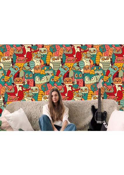 Db Sevimli Renkli Baykuşlar Desenli Duvar KAĞIDI-5710 modelleri