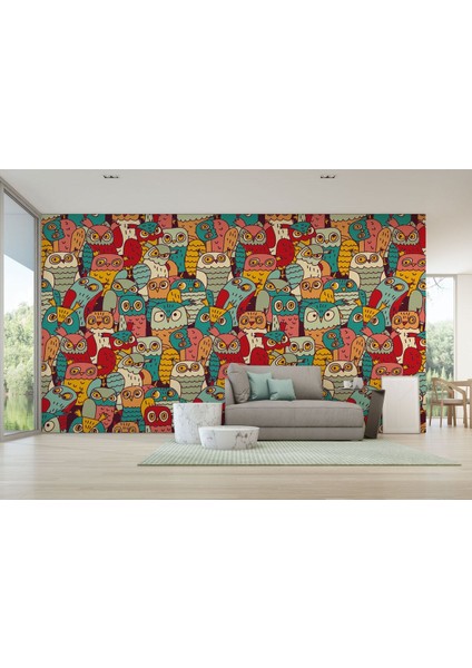 Db Sevimli Renkli Baykuşlar Desenli Duvar KAĞIDI-5710 fırsatları