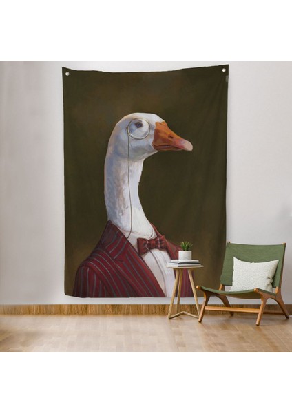 Gözlüklü Insan Vücutlu Kaz Pop Art Duvar Örtüsü - HALISI-5245