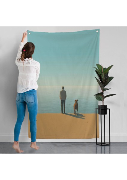 Sahilde Tefekkür Eden Adam Duvar ÖRTÜSÜ-7509 modelleri