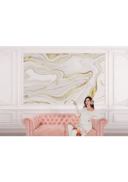 Altın ve Beyaz Soyut Mermer Desenli Duvar KAĞIDI-5523