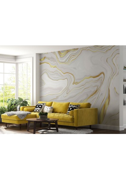 Altın ve Beyaz Soyut Mermer Desenli Duvar KAĞIDI-5523 fiyatları