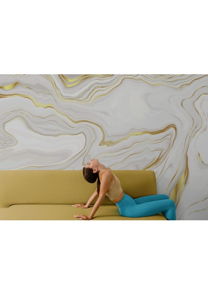 Altın ve Beyaz Soyut Mermer Desenli Duvar KAĞIDI-5523 modelleri