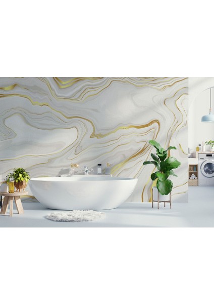 Altın ve Beyaz Soyut Mermer Desenli Duvar KAĞIDI-5523 fırsatları