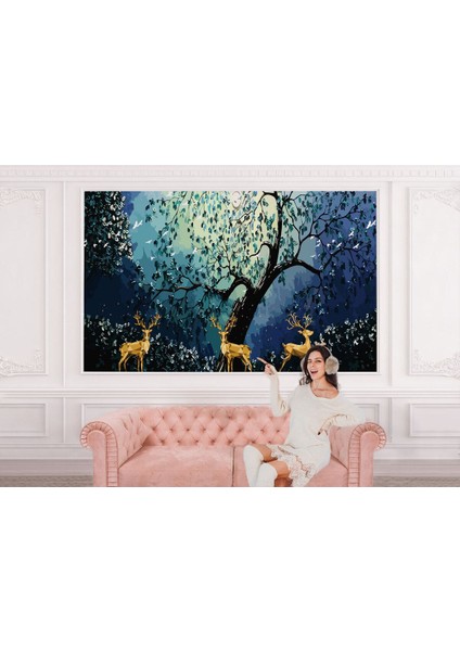 Db Modern Soyut Tarzda Altın Geyikler Dekoratif Duvar KAĞIDI-3687