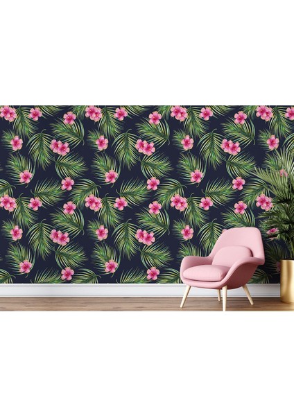 Tropikal Çiçekli Ağaç Yaprakları Duvar KAĞIDI-5561 fırsatları