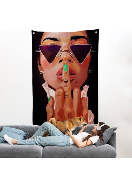 parmak ışareti yapan kadın duvar örtüsü-7747