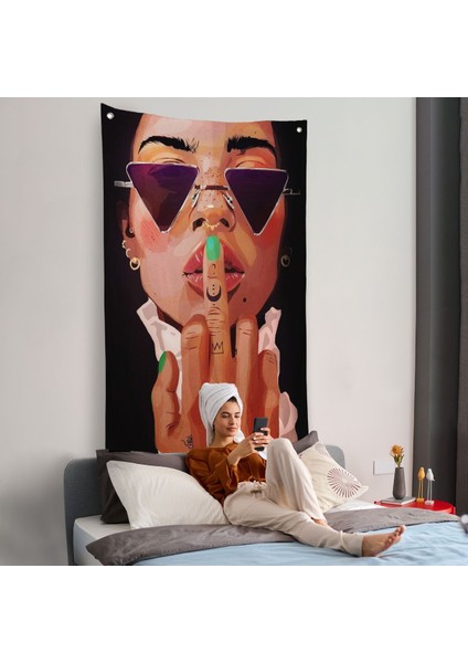 parmak ışareti yapan kadın duvar örtüsü-7747 fiyatları