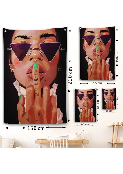 parmak ışareti yapan kadın duvar örtüsü-7747 fırsatları