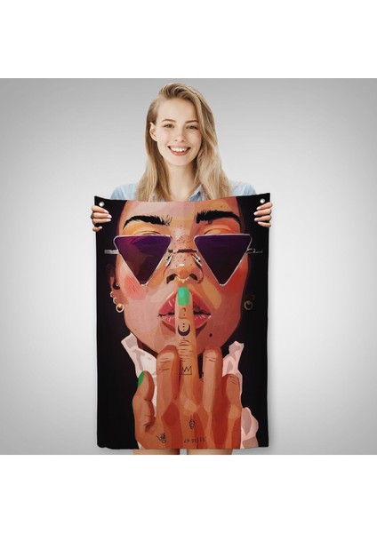 parmak ışareti yapan kadın duvar örtüsü-7747