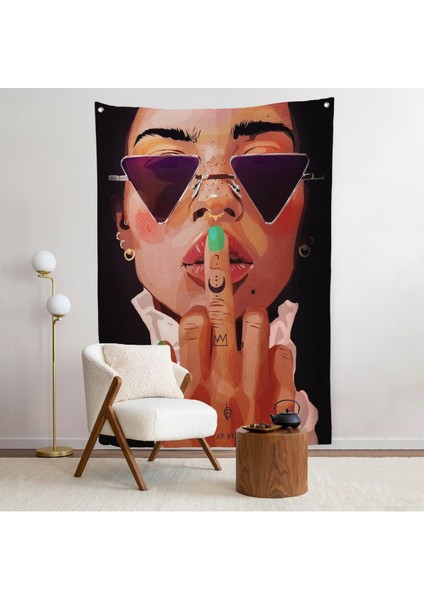 parmak ışareti yapan kadın duvar örtüsü-7747