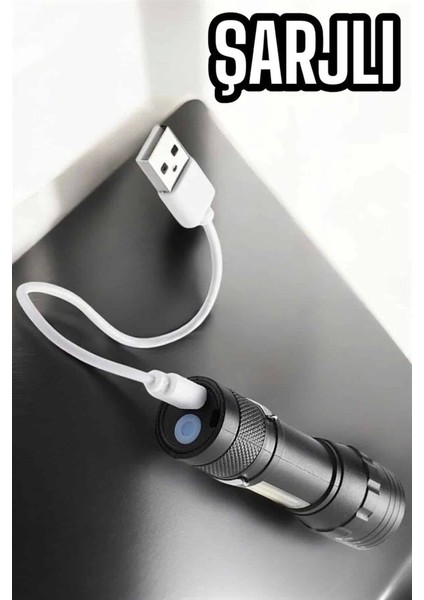 Şarjlı Metal Zoomlu El Feneri Işıldak LED Işık Taşınabilir El Lambası fırsatları