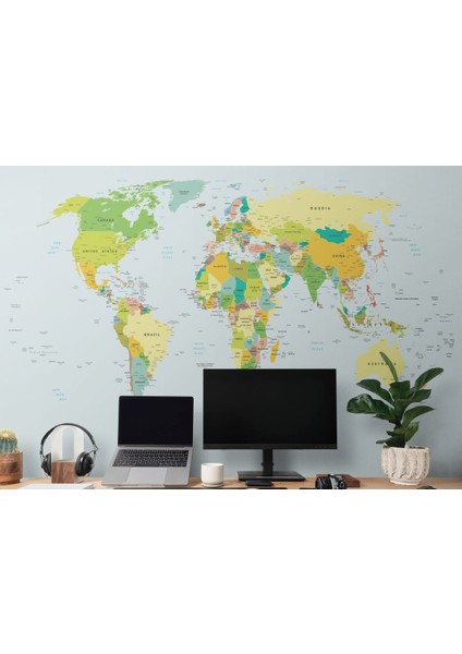 Alndrs Collection V2 Ingilizce Dünya Haritası Duvar Kağıdı Eğitici Öğretici DETAYLI-1032 modelleri