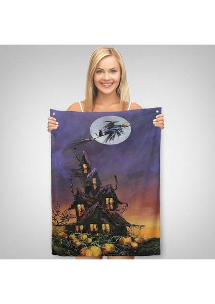 Süpürge Ile Uçan Cadı ve Kedisi Cadılar Bayramı Helloven Duvar Örtüsü - Halısı -6078 fiyatları