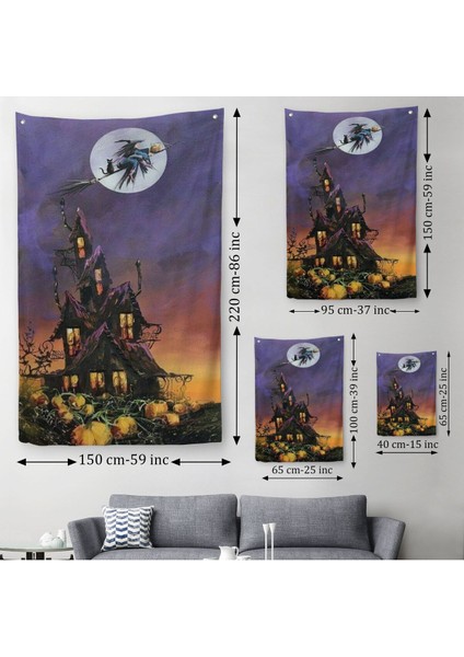 Süpürge Ile Uçan Cadı ve Kedisi Cadılar Bayramı Helloven Duvar Örtüsü - Halısı -6078 modelleri