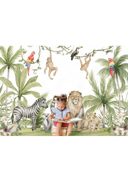 Sevimli Hayvanlar Desenli Duvar Kağıdı Kreş Okul POSTERI-5638