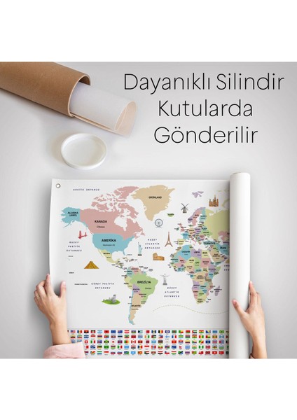 Duvar Örtüsü / Halısı Bayrak Detaylı Türkçe Güncel Dünya Haritası -3966