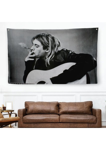Kurt Cobain Sigara Içen Ünlü Baskı Duvar Sanatı Kanvas Duvar Örtüsü-Halısı, Nirvana BASKI-5405