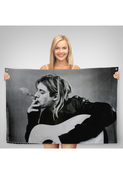 Kurt Cobain Sigara Içen Ünlü Baskı Duvar Sanatı Kanvas Duvar Örtüsü-Halısı, Nirvana BASKI-5405 fiyatları